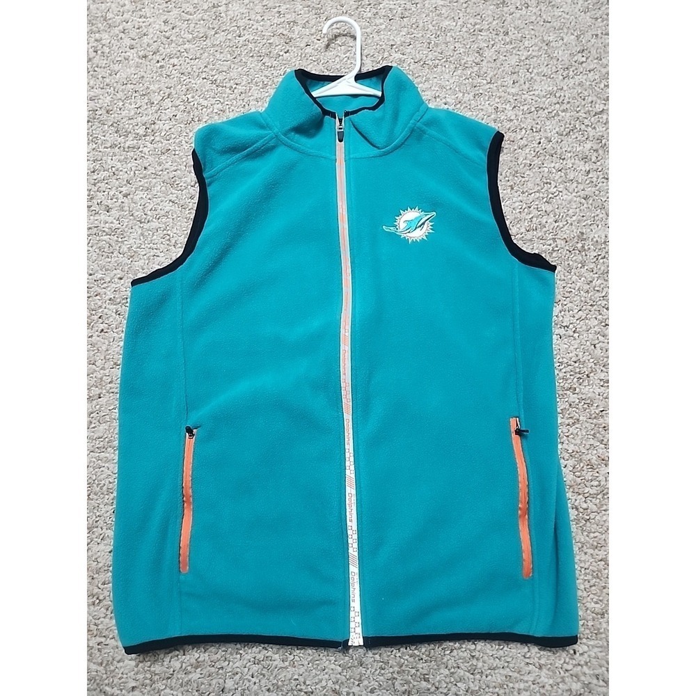 Miami‎ Dolphins Fleece Vest Medium Full Zip Reflective NFL Team Apparel Teal